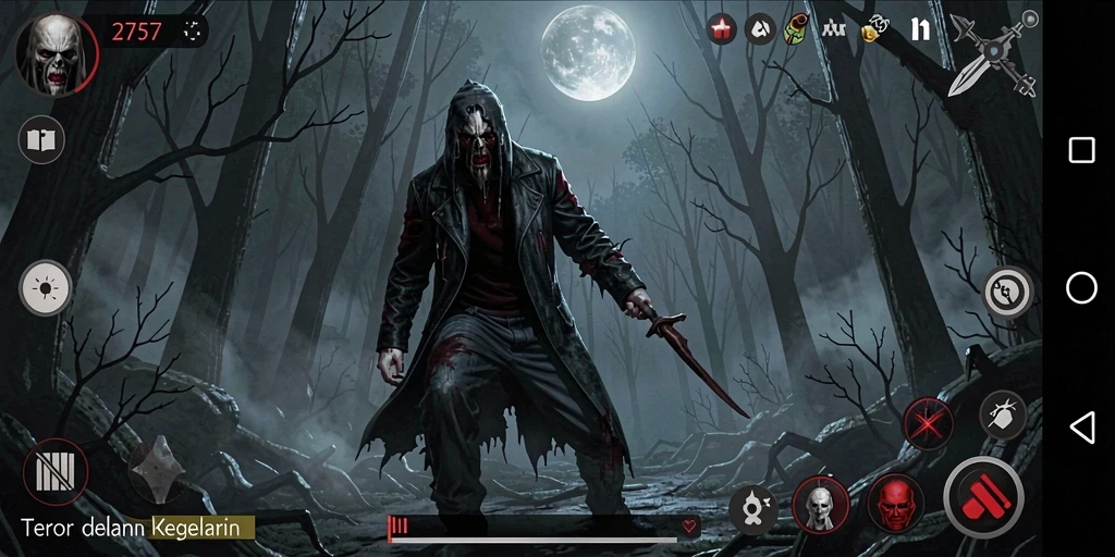 Menampilkan gameplay mencekam dengan suasana menyeramkan.