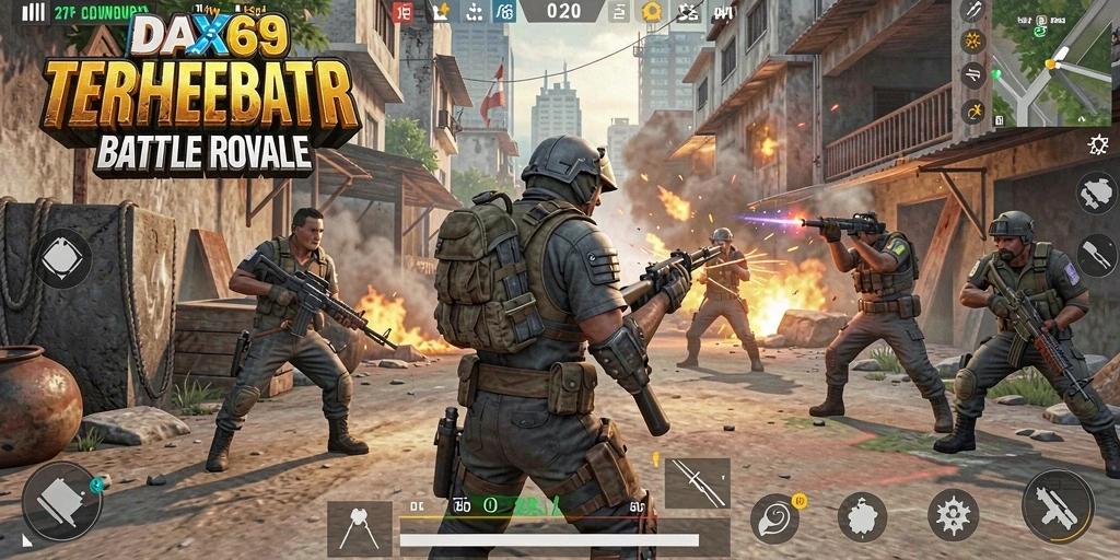 Screenshot gameplay DAX69 menunjukkan aksi pertempuran yang intens.