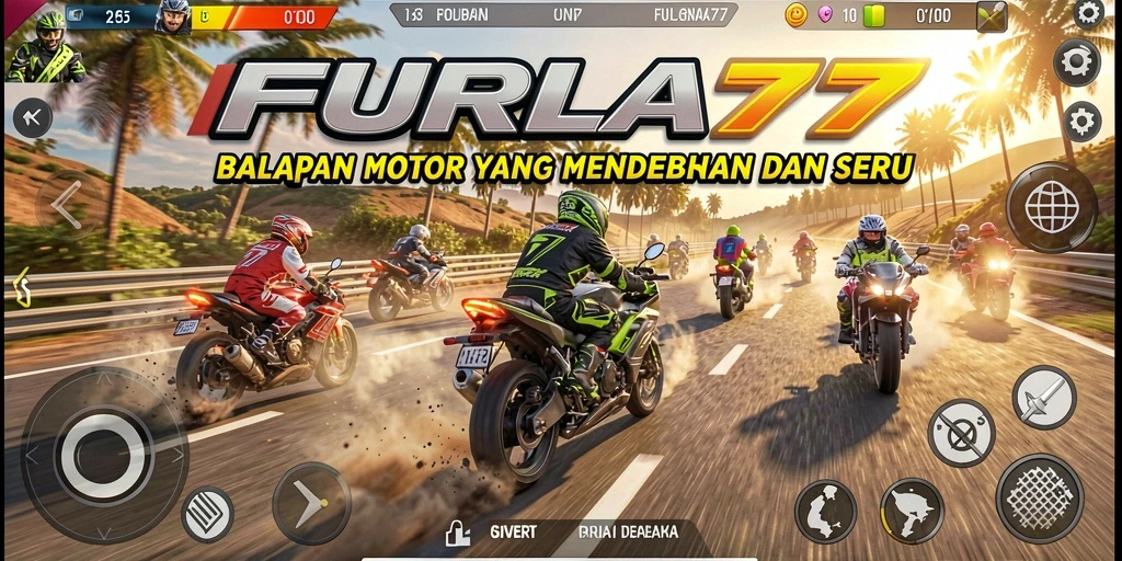 Gameplay FURLA77 dengan motor balap yang cepat di trek yang menantang.