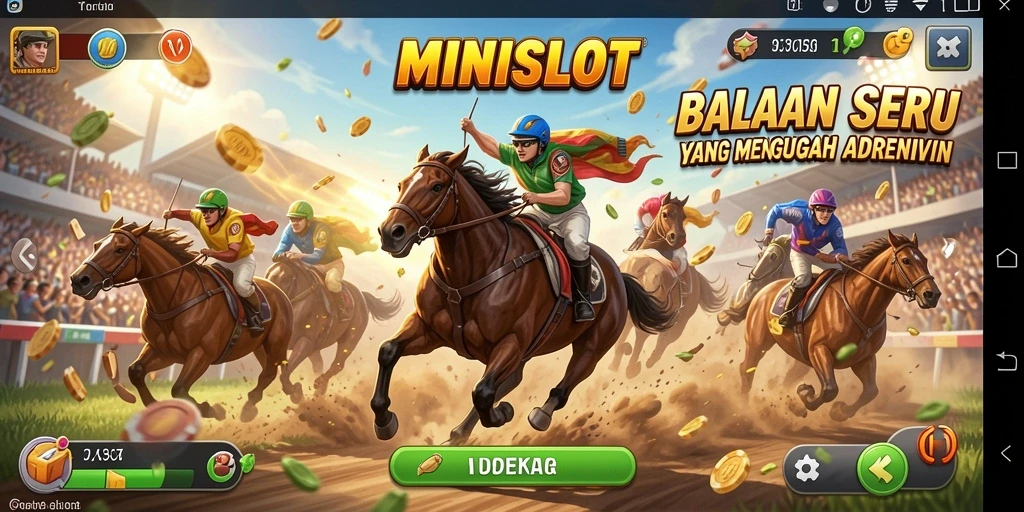 Screenshot utama gameplay <strong>MINISLOT</strong> menampilkan balapan yang seru dan mendebarkan.